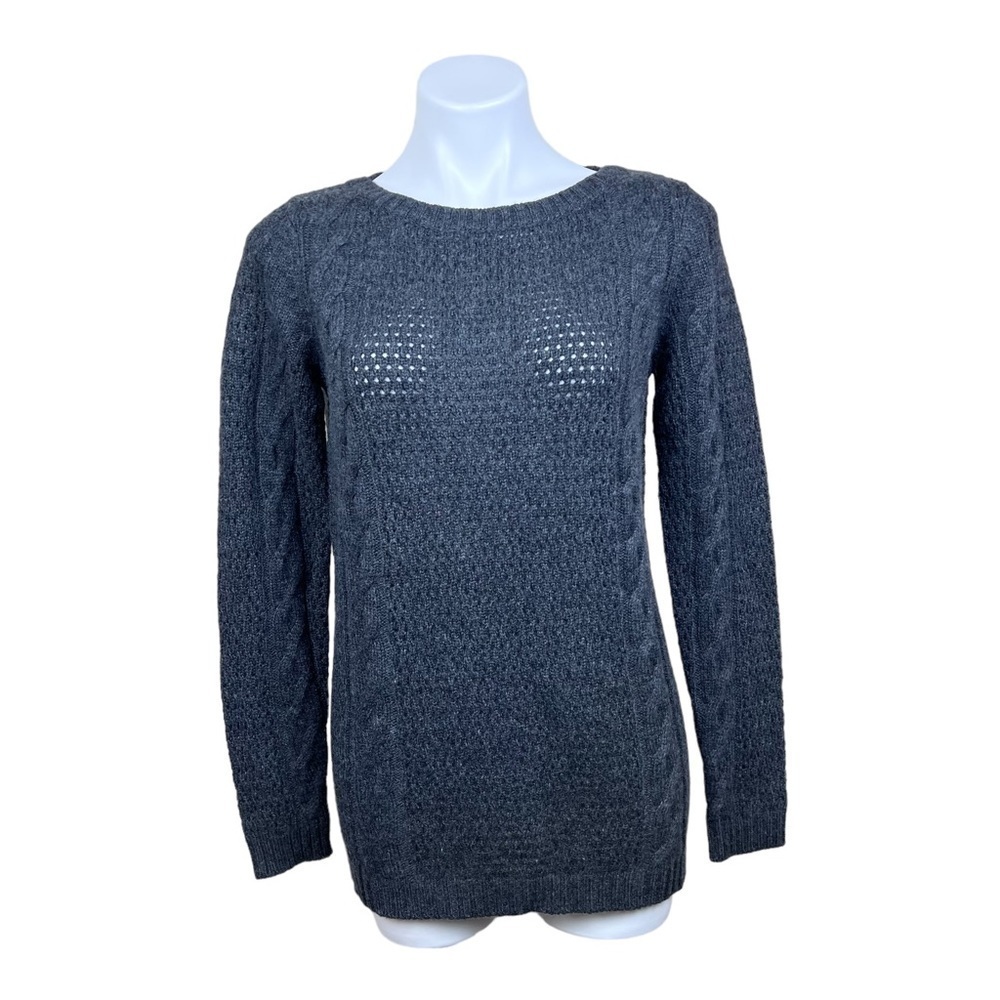 J. McLaughlin Artisan Boat Neck Tunic Sweater Solid Gray S Cable Knit